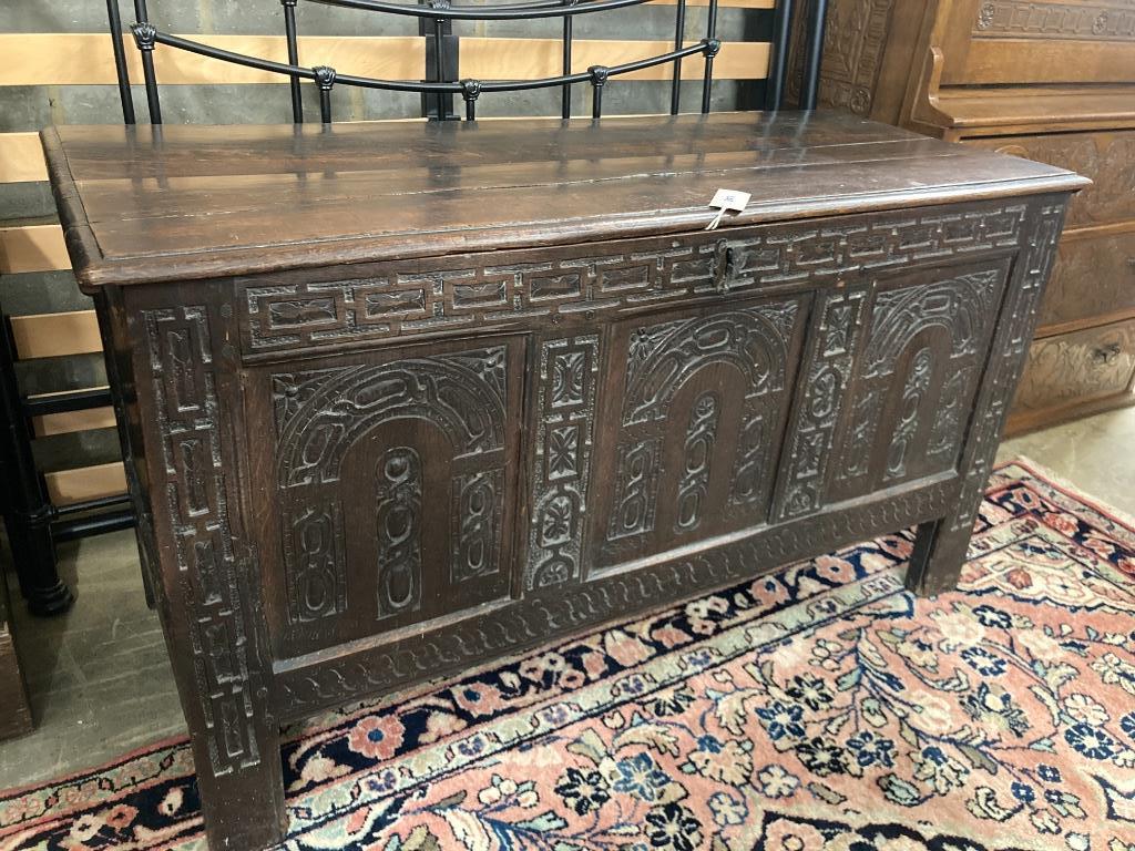 A 17th century carved oak coffer